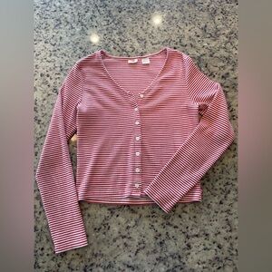 Levi’s “Muse” cotton stretch cropped button up long sleeve striped top SZ M